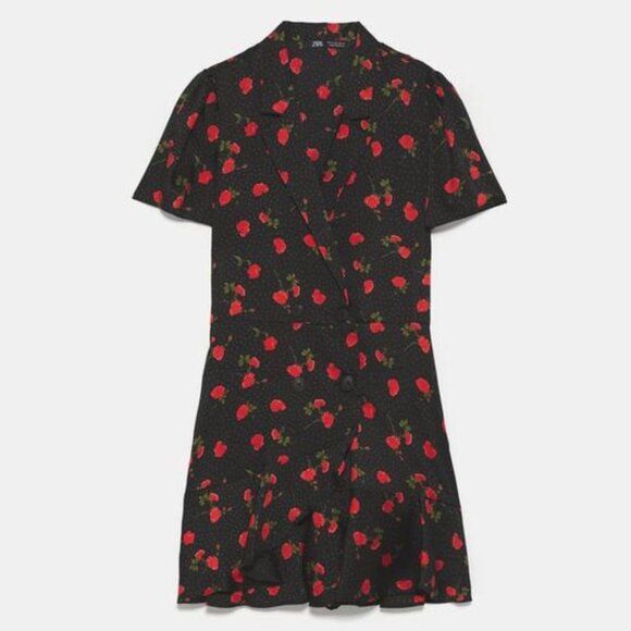 Zara Rose Floral Print Satin Playsuit Romper with Double-breasted Buttons - Picture 2 of 12